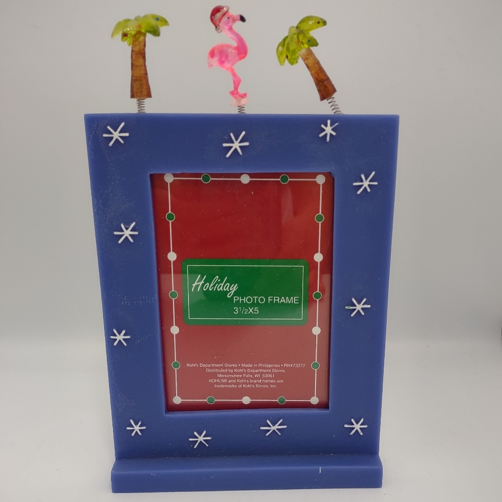 Kohl's Holiday Tropics Blue Picture Frame 3-1/2" x 5" Palm Trees & Flamingo Trim